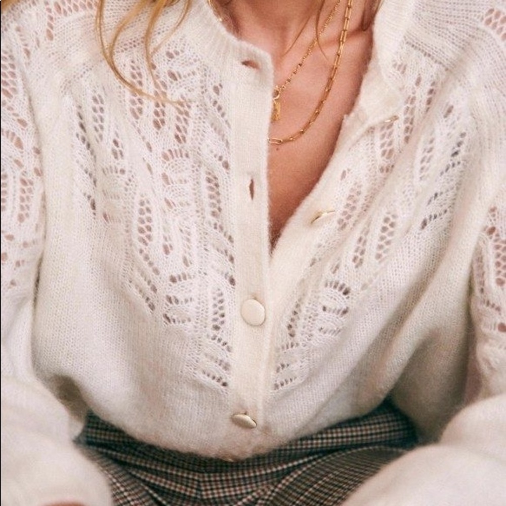 Sezane Cream Knit Openwork Cardigan - Picture 3 of 12